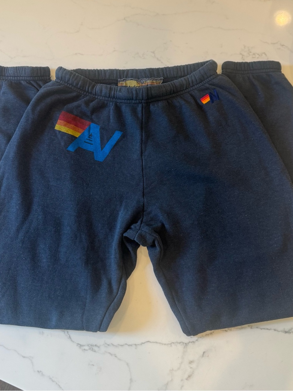 Aviator Nation Navy Sweatpants with Rainbow Stripe Logo size Medium